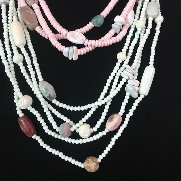 2 Necklace Lot Dyed Bone Agate Stone Boho Bohemian Multi Strand Necklaces India - Picture 7 of 10
